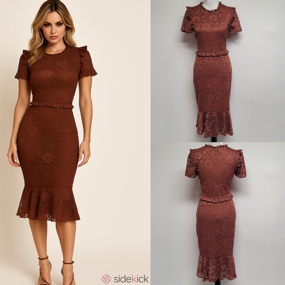 Ali & Jay Women's Live Music Night Cinnamon Lace Fishtail Midi Cocktail Dress